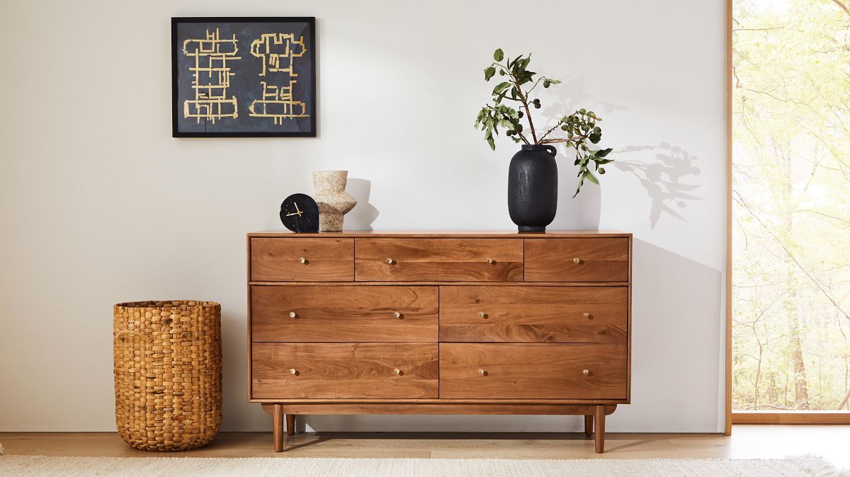 all wood dresser Walnut Six Drawer Dresser, Mid Century Modern, Medium 55