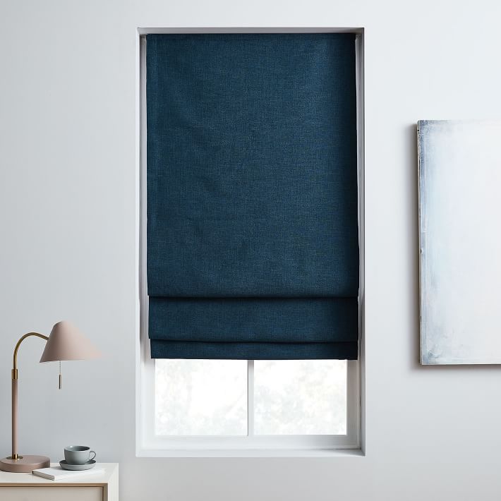 Shop Crossweave Cordless Roman Shades & Blackout Lining - Regal Blue from West Elm on Openhaus