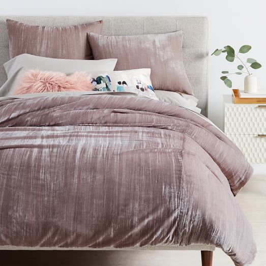 Crinkle Velvet Duvet Cover & Shams - Dusty Blush