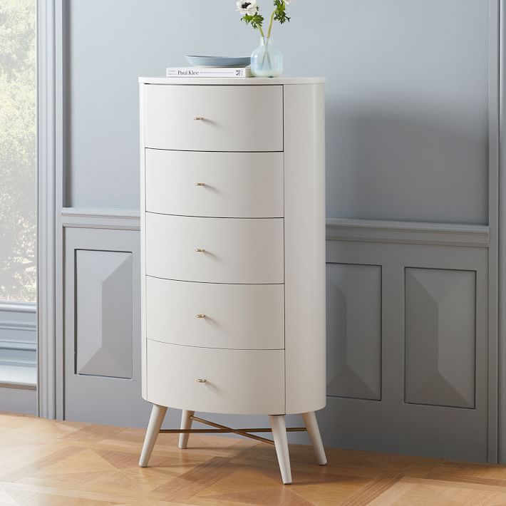 Penelope Narrow 5Drawer Dresser Oyster w/ Marble Top West Elm