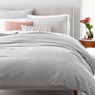 Organic Flannel Herringbone Duvet Cover Shams - Medium Gray