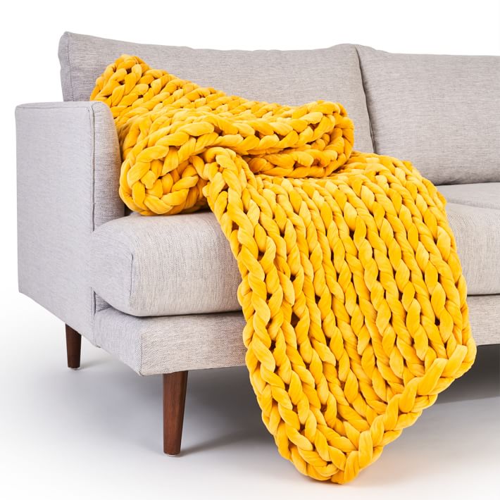 Bearaby Velvet Weighted Blanket Sun Yellow West Elm