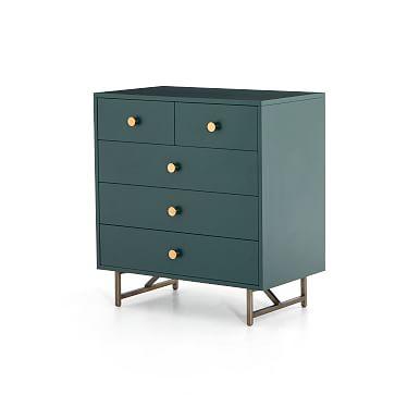 Juniper Green Brass 5 Drawer Dresser