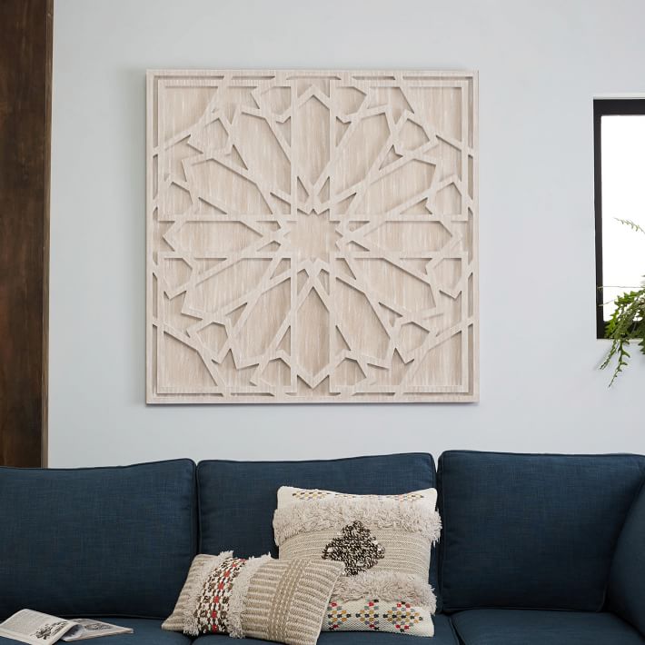 Graphic Wood Wall Art Whitewashed Square