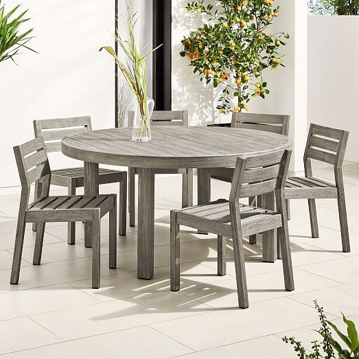 Portside Outdoor 60 Round Dining Table Solid Wood Chairs Set - Round Solid Wood Dining Table With 6 Chairs