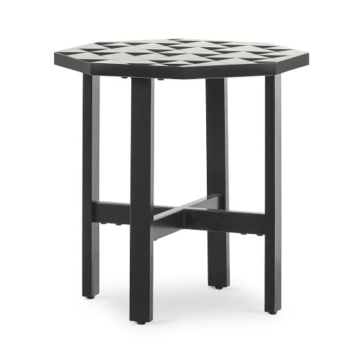 Black White Tile Outdoor Side Table