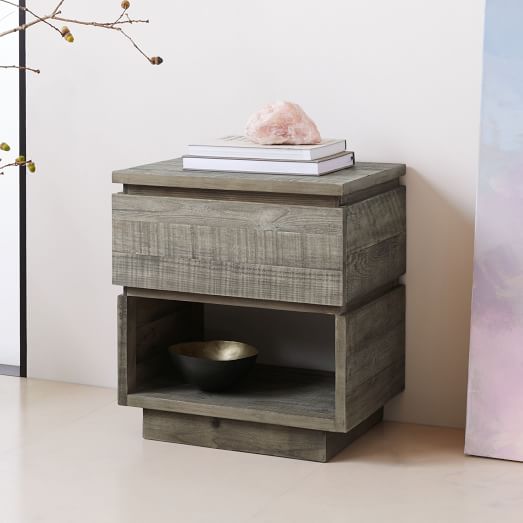 Emmerson Modern Reclaimed Wood Nightstand Stone Gray