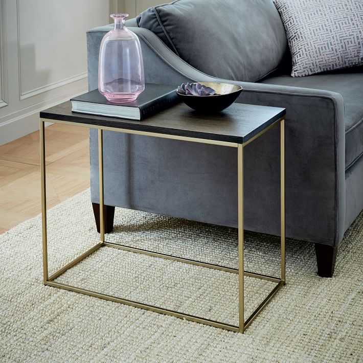 narrow end table with lamp
