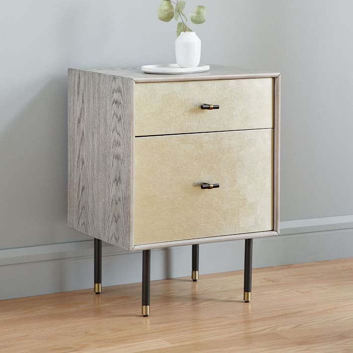 Modernist Nightstand Gray Gold Leaf