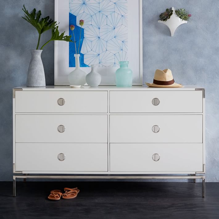 Malone Campaign 6 Drawer Dresser White Lacquer Malone Campaign 6 Drawer Dresser