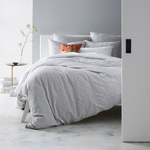 Organic Geo Waffle Jacquard Duvet Cover Shams Platinum - Jacquard Geo Bedding Set Organic Geo Waffle Jacquard Duvet Cover Shams Platinum - Jacquard Geo Bedding Set