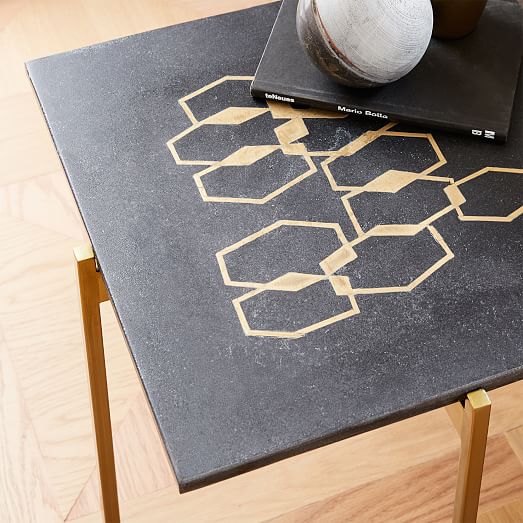 Graphic Marble Inlay Side Table Honeycomb