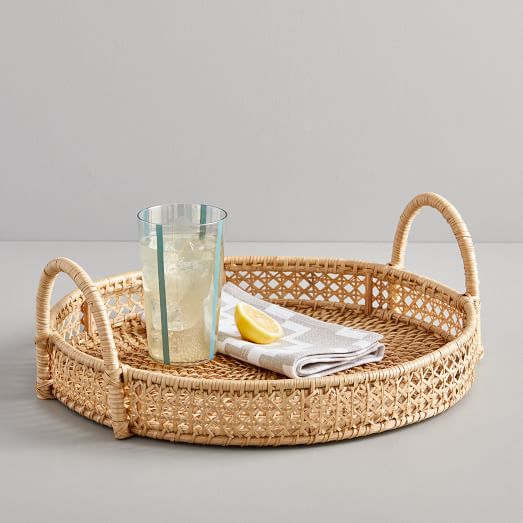 Wicker Cutlery Storage 4 Compartments Home Garden Serving Basket with Handle