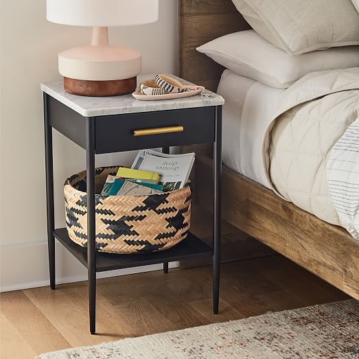 Metalwork Nightstand With Marble Top Hot Rolled Steel Finish