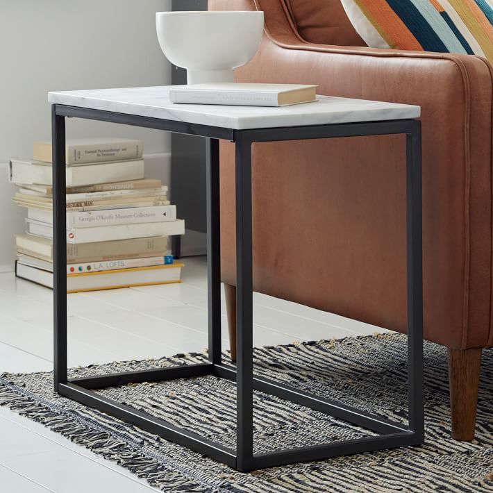 narrow end table with lamp
