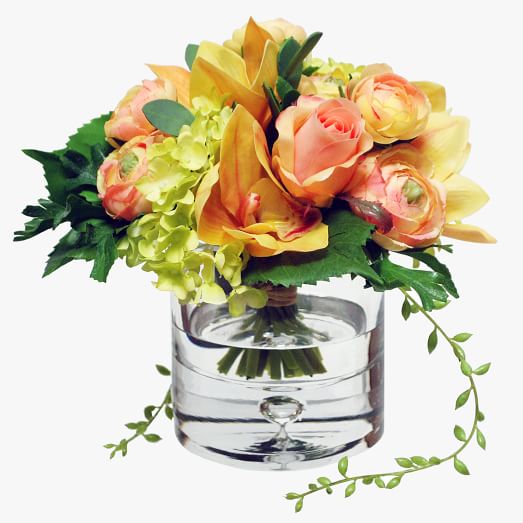 Faux Flower Bouquet In Vase Orange