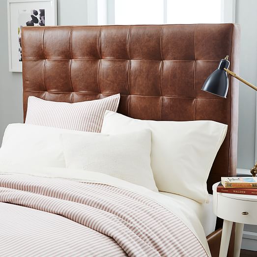 Leather Grid Tufted Headboard Tall - Brown Leather King Size Headboard Leather Grid Tufted Headboard Tall - Brown Leather King Size Headboard