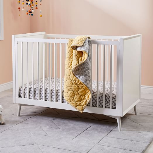 Mid-Century Convertible Baby Crib - White