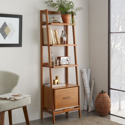 Mid Century 22 Bookshelf W Drawer Acorn