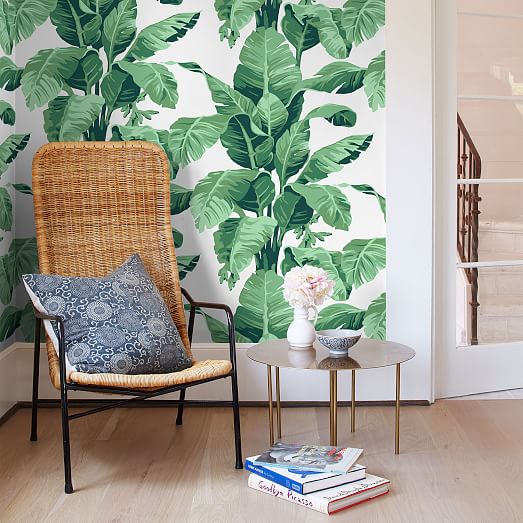 Wallshoppe Tropical Leaf Print Removable Wallpaper