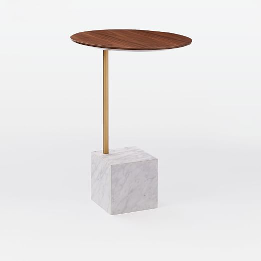 Cube C Side Table Walnut White Marble