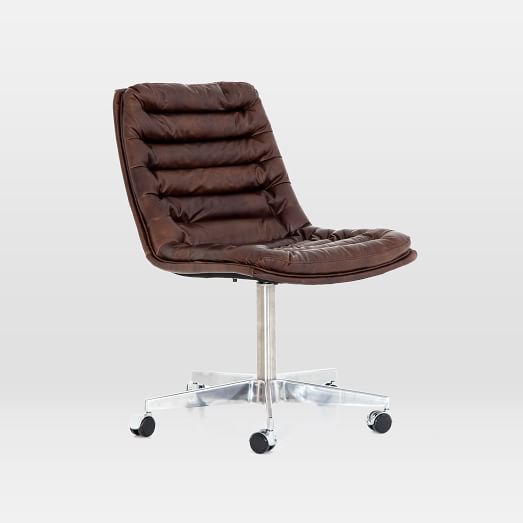 Leather Upholstered Swivel Desk Chair Antique Whiskey