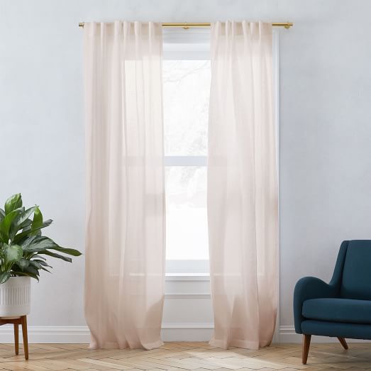 West Elm Two 2 Sheer Metallic Belgian Flax Linen Curtains 48x84 Dusty Blush