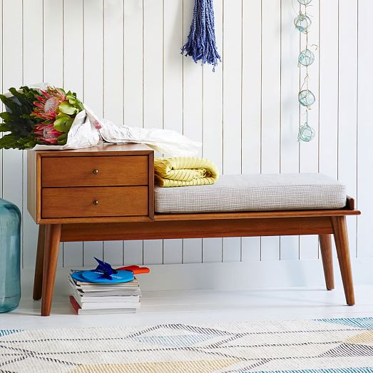 Mid Century Storage Bench Acorn Mid century storage bedroom benches, rectangular fabric entryway bed shoe bench with gold plating metal legs &brass, retro floral pattern (red flower). mid century storage bench acorn