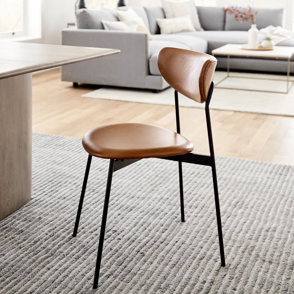 Mid Century Modern Petal Upholstered Dining Chair Leather