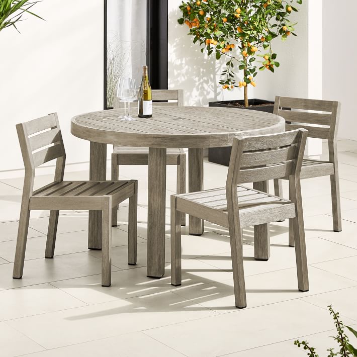 Portside Outdoor 48 Round Dining Table Solid Wood Chairs Set