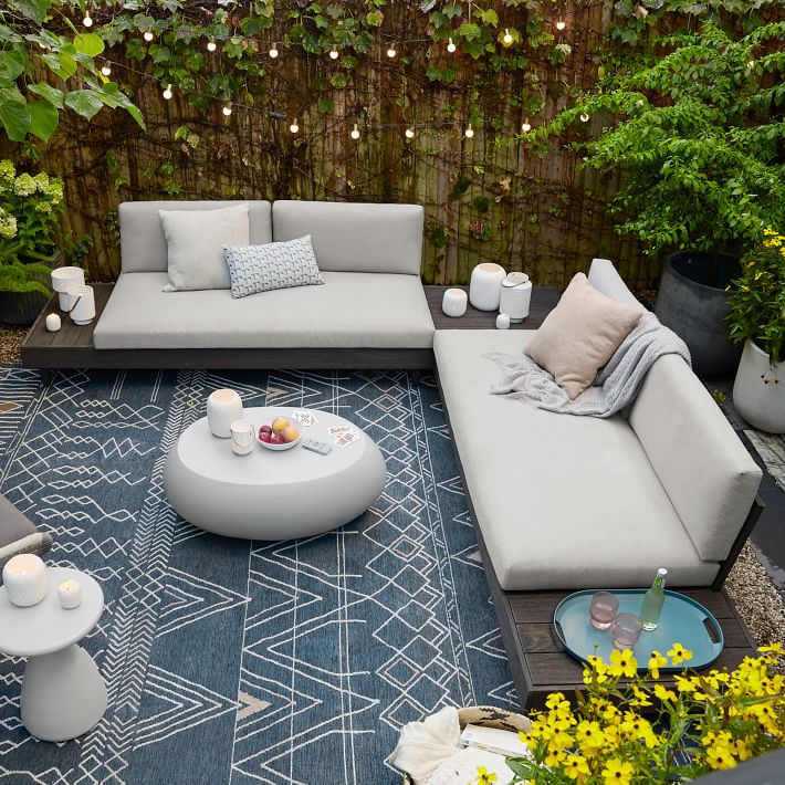 Portside Outdoor Low 3 Piece L Shaped Sectional W Corner Coffee Table Come together for cocktails and conversation on this chic sectional.