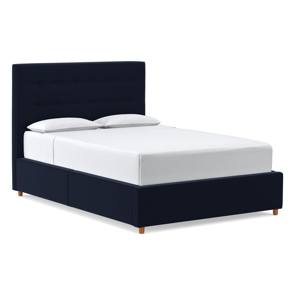 Shop Grid-Tufted Storage Bed, Queen, Distressed Velvet, Ink Blue from West Elm on Openhaus