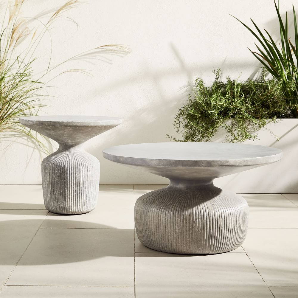 Tambor Concrete Outdoor Drum Coffee Table Side Table Set