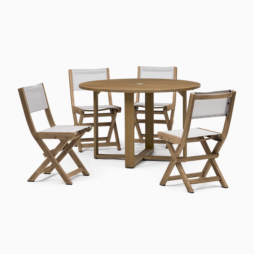 Portside Outdoor Drop Leaf Dining Table & Folding Textilene Bistro