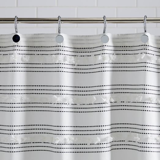 West Elm bamboo Shower Curtain and Bath Mat  Gray white 2pc 