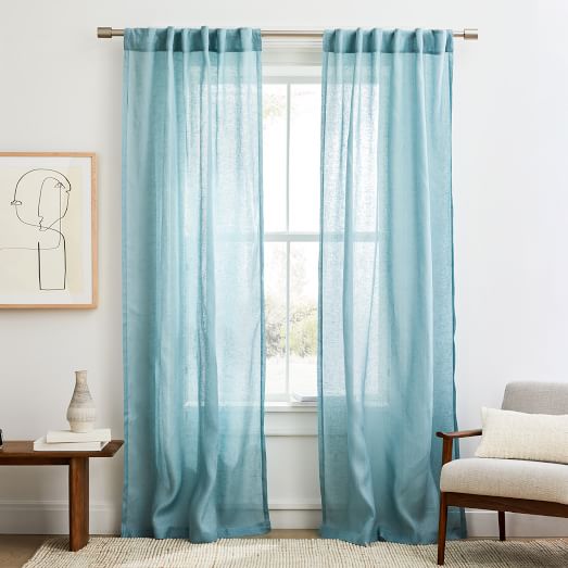 Sheer European Flax Linen Curtain, Blue Linen Curtains