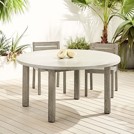 Concrete Outdoor Round Dining Table 60, Round Concrete Outdoor Dining Table With Umbrella Hole