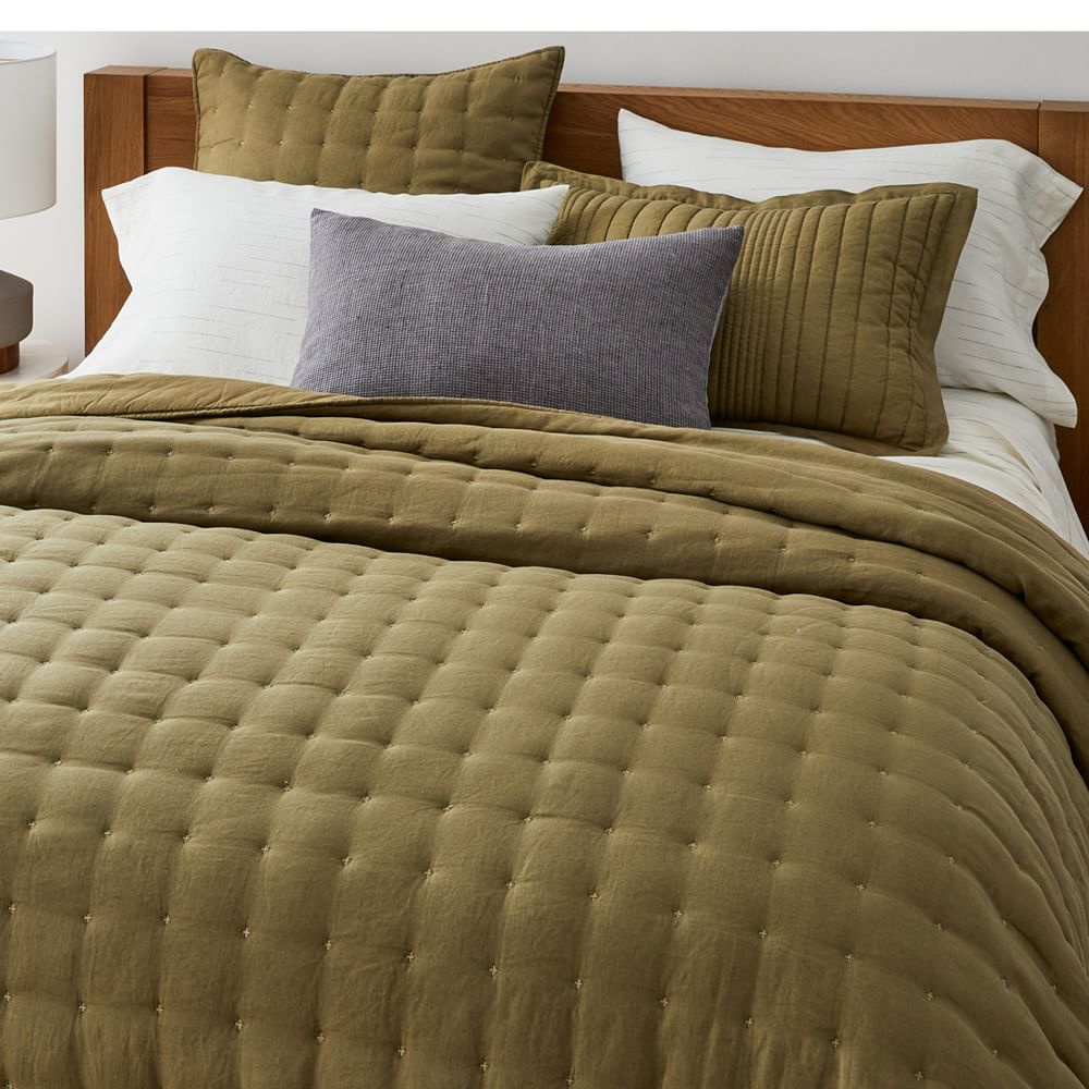 European Flax Linen Tack Stitch Quilt & Shams | West Elm