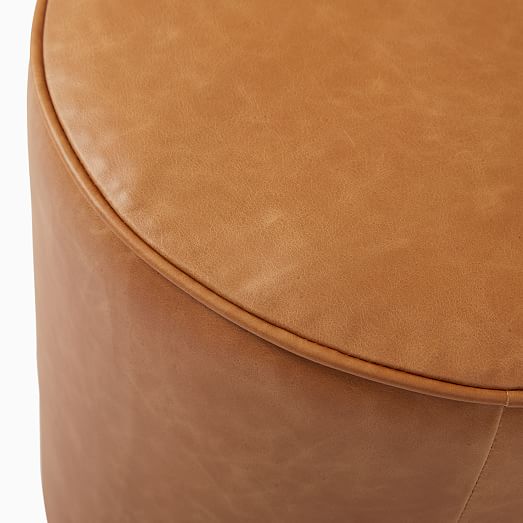 Isla Leather Ottoman, Round Ottoman Leather