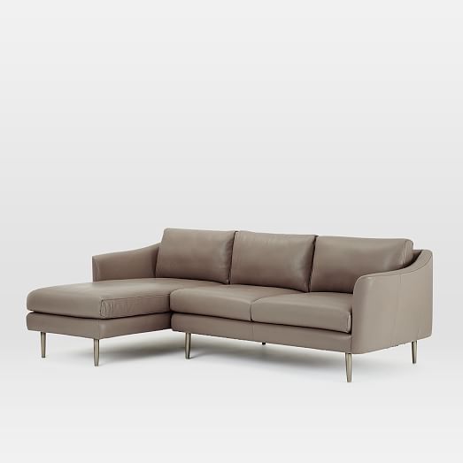 Sloane Leather 2 Piece Chaise Sectional - Brown Taupe Leather Sectional Sofa Sloane Leather 2 Piece Chaise Sectional - Brown Taupe Leather Sectional Sofa