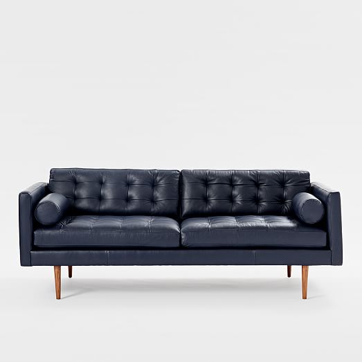 Monroe Mid Century Leather Sofa, Black Leather Mid Century Sofa