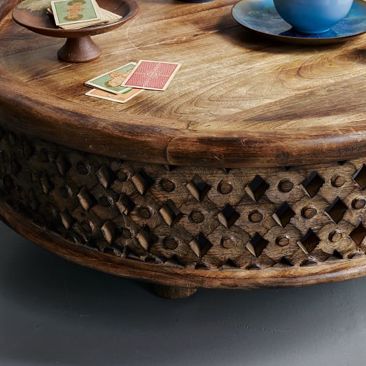 Carved Wood Coffee Table, World Market Round Lattice Coffee Table