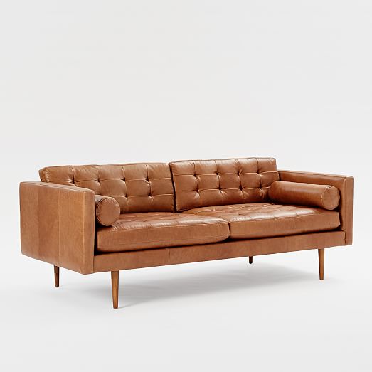 Monroe Mid Century Leather Sofa, Mid Century Modern Leather Sofa