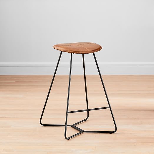 Slope Leather Backless Counter Stool, Backless Leather Bar Stools