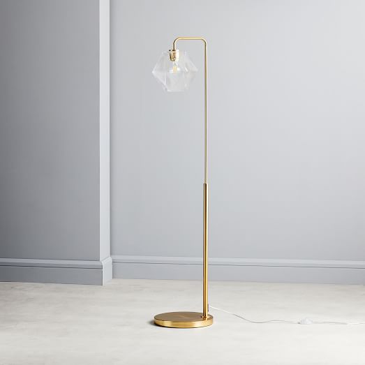 Sculptural Glass Faceted Floor Lamp Clear, Standing Lamp Glass Shade