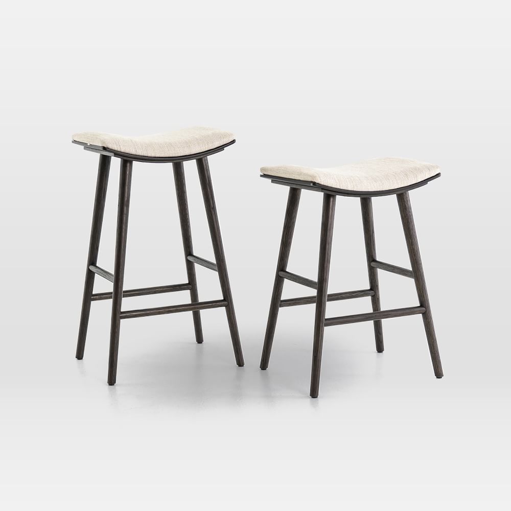 Oak Wood Upholstered Saddle Bar Counter Stools