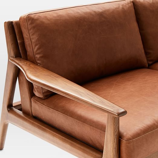 Mathias Mid Century Wood Frame Leather, Leather And Wood Sofa Furniture