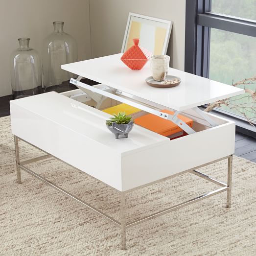 Lacquer Storage Coffee Table, Modern White Lacquer Coffee Table