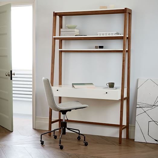 Modern Wall Desk - Leaning Wall Desk With Shelves