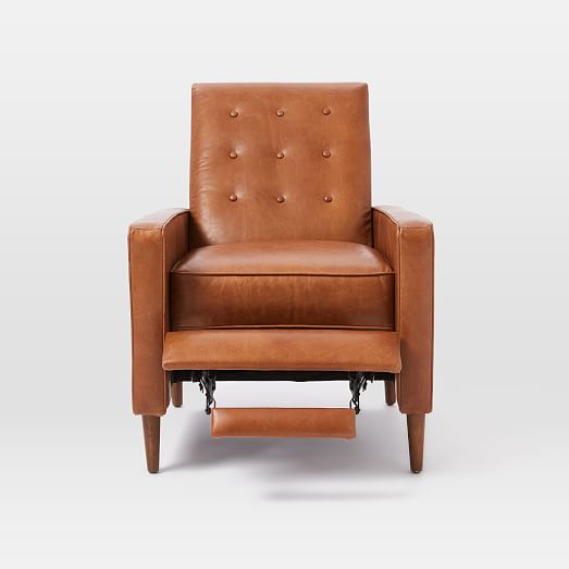 Rhys Mid Century Leather Recliner, Leather Reclining Chair